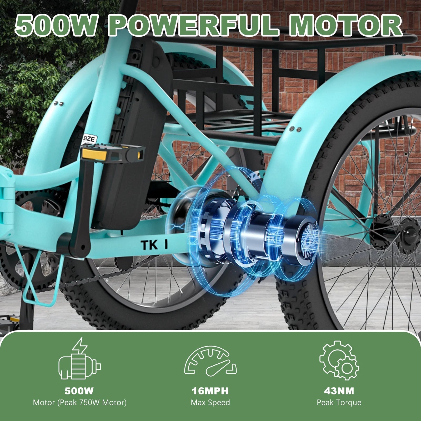 ABORON 3.0 Fat Tire Electric Trike for Senior Foldable E - Bike, 500W Motorized Tricycle Adult 20" Folding 3 Wheel Electric Commute Bike Trike W/48V