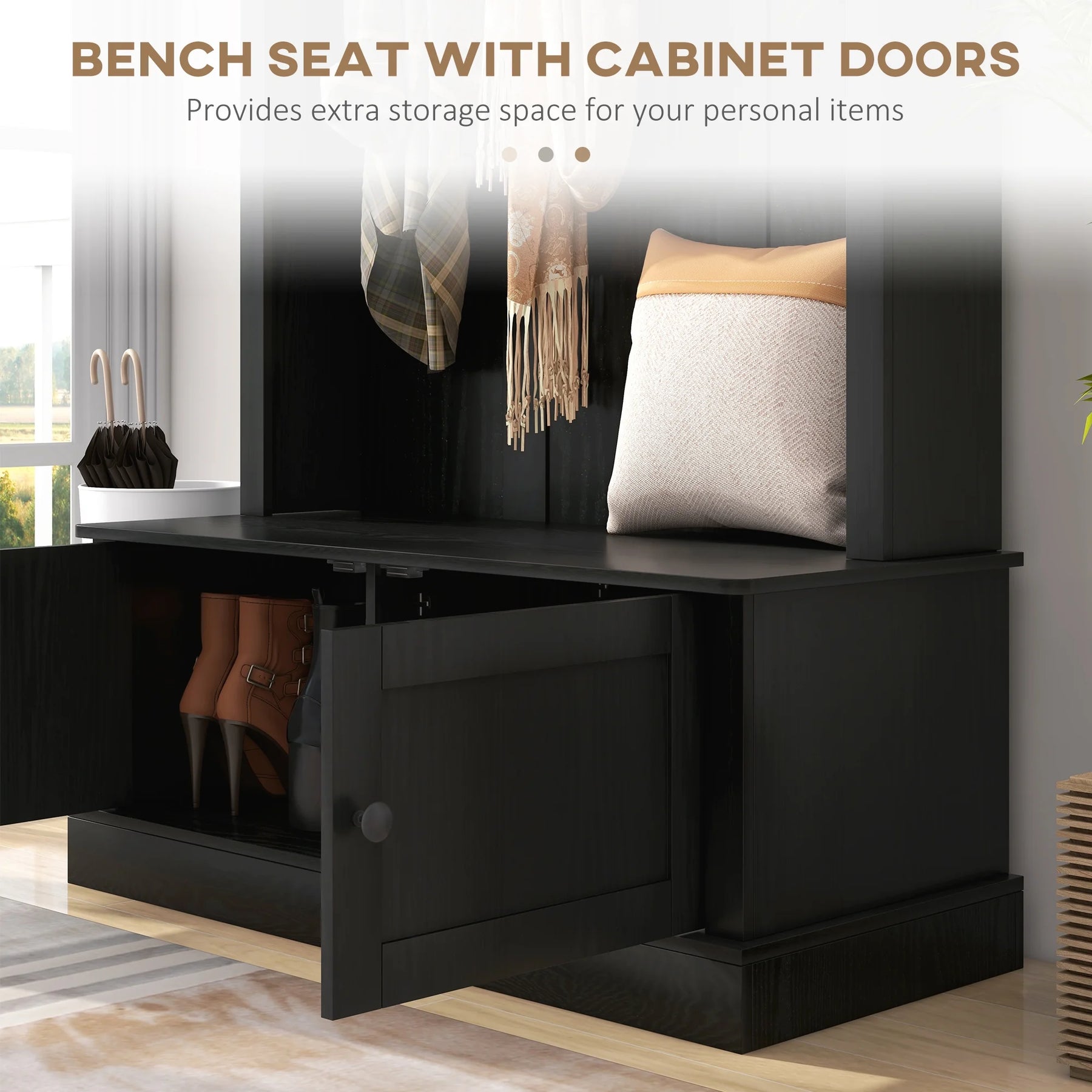 HOMCOM Hall Tree, Entryway Bench W/ Coat Rack, Shoe Cabinet, Black
