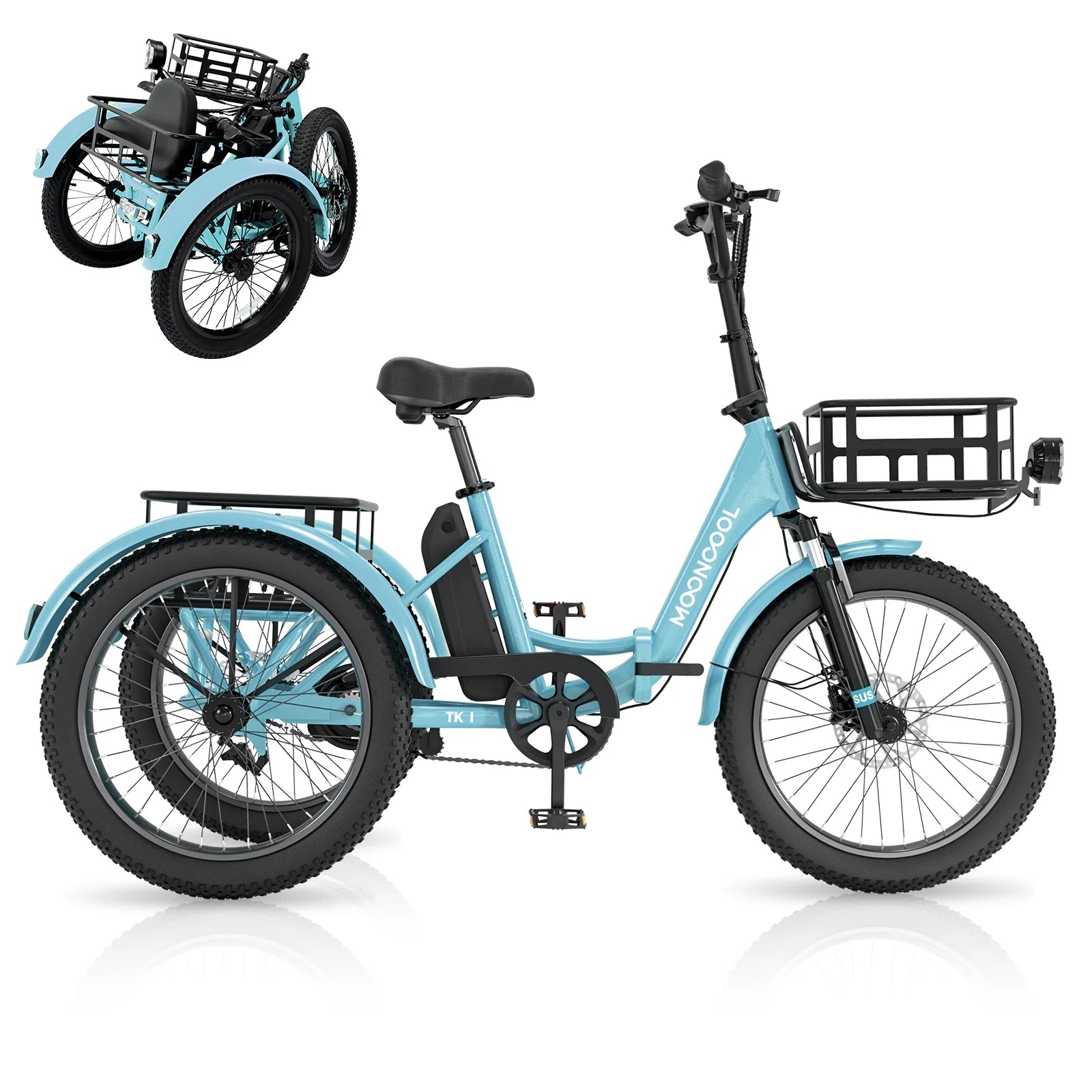 ABORON 3.0 Fat Tire Electric Trike for Senior Foldable E - Bike, 500W Motorized Tricycle Adult 20" Folding 3 Wheel Electric Commute Bike Trike W/48V