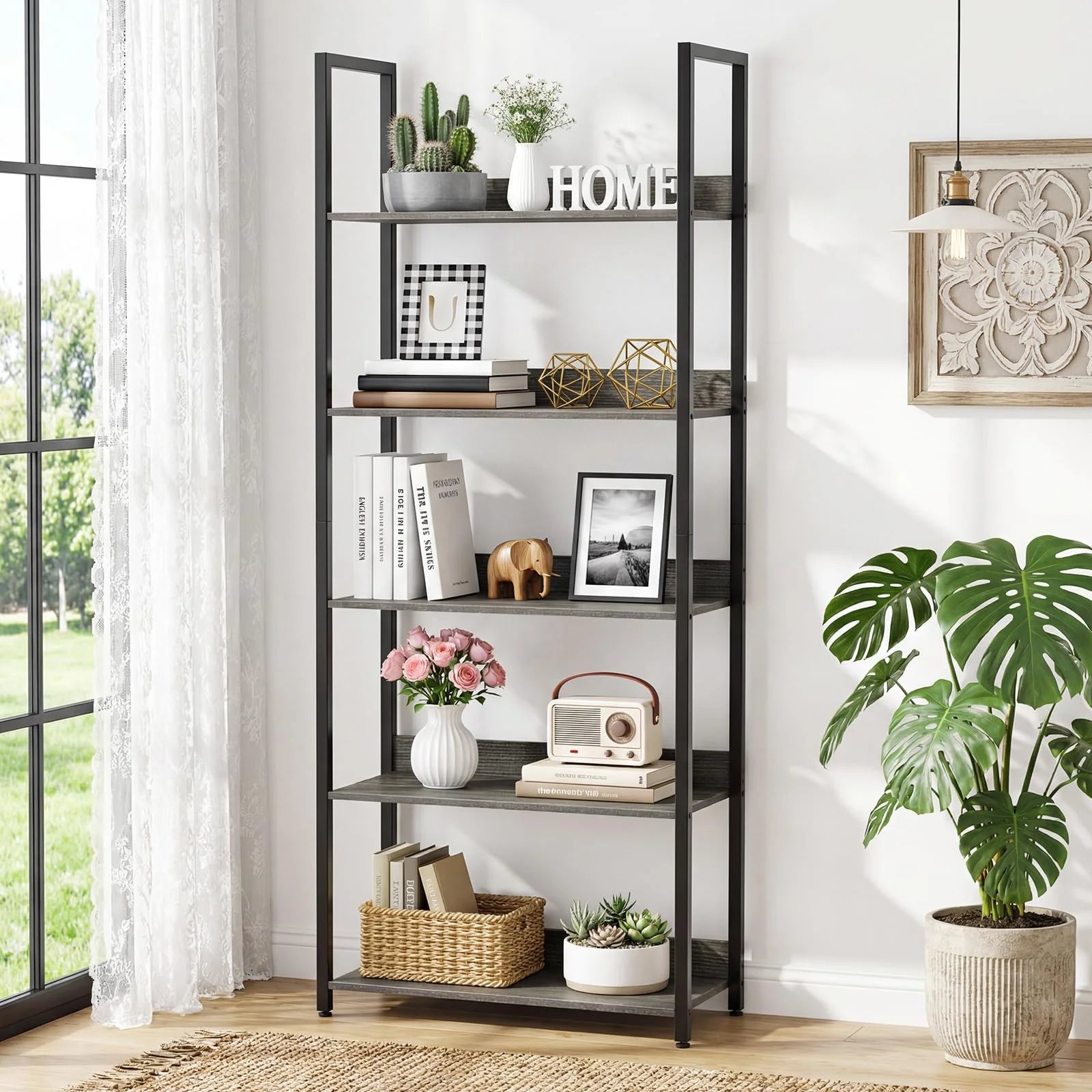 Tangkula 5-Tier Bookshelf for Living Room