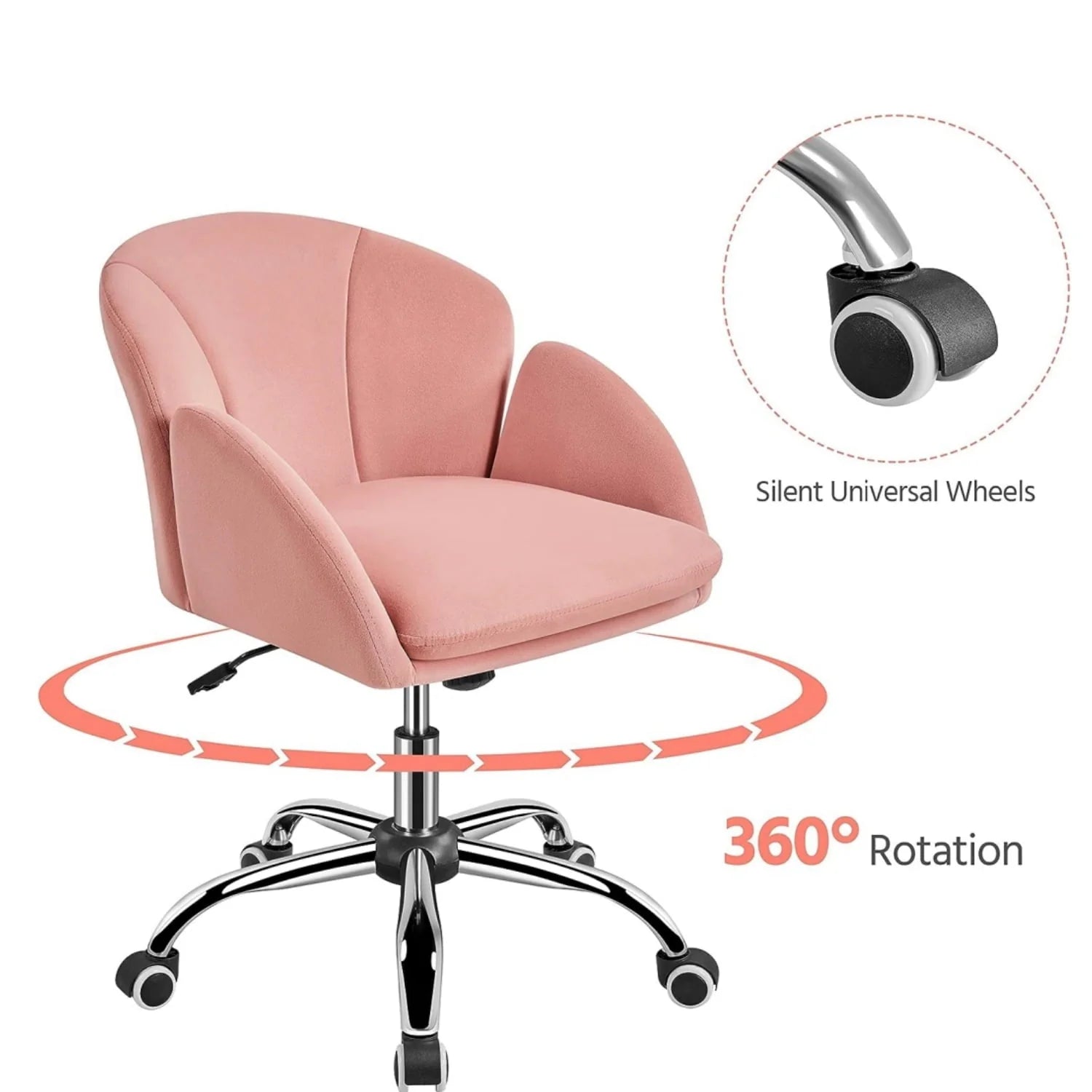 Velvet Desk Chair for Home Office, Makeup Vanity Chair with Armrests for Bedroom Modern, Swivel Rolling Chair