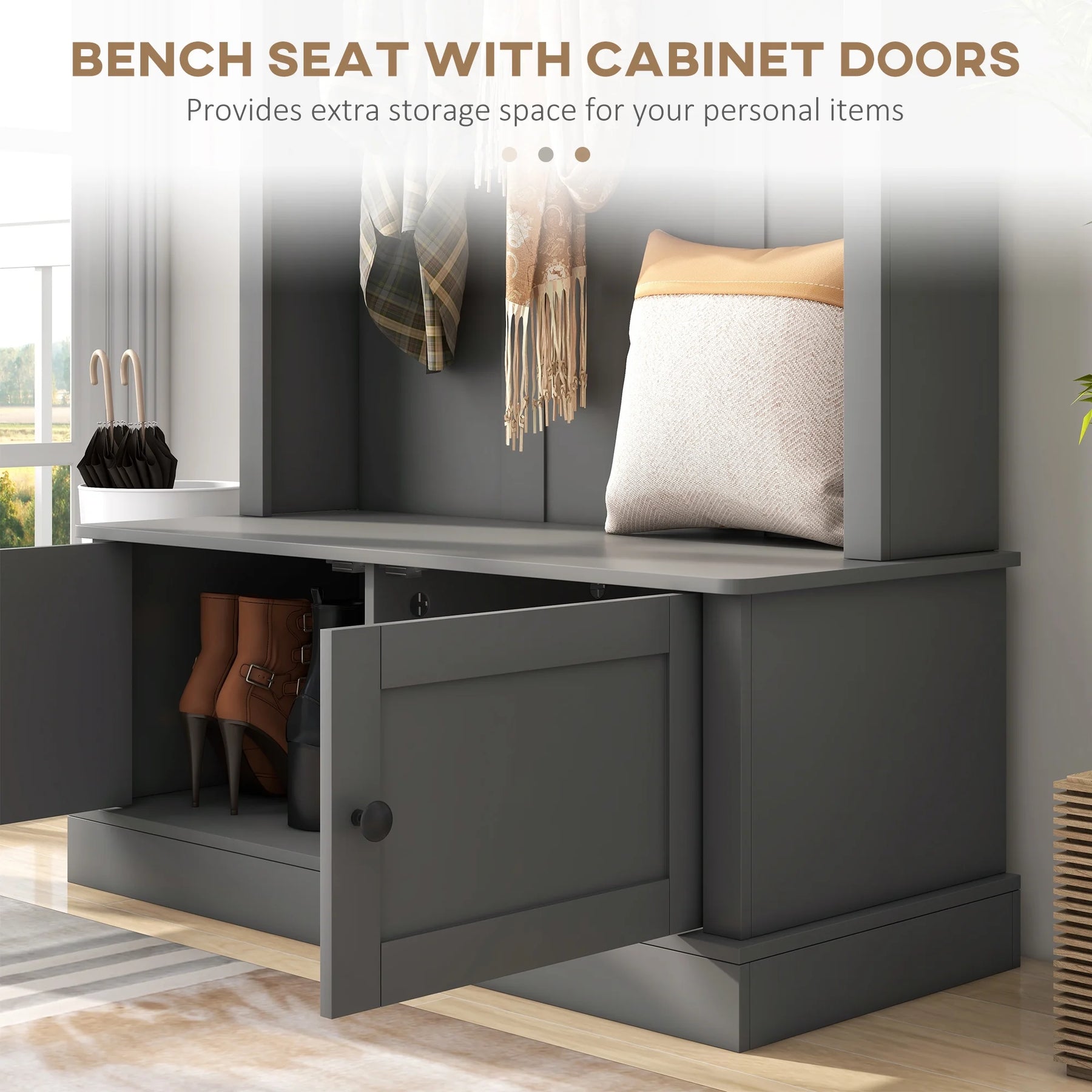 HOMCOM Hall Tree, Entryway Bench W/ Coat Rack, Shoe Cabinet, Black