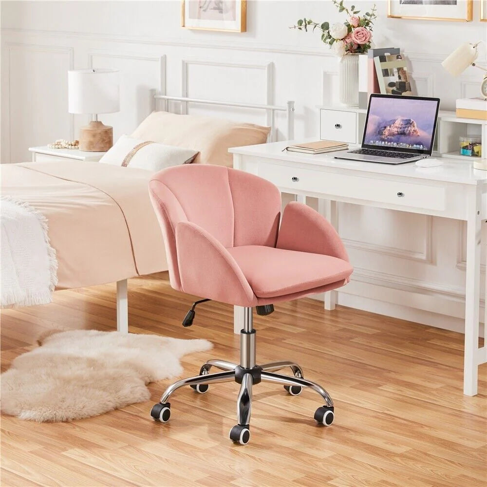Velvet Desk Chair for Home Office, Makeup Vanity Chair with Armrests for Bedroom Modern, Swivel Rolling Chair