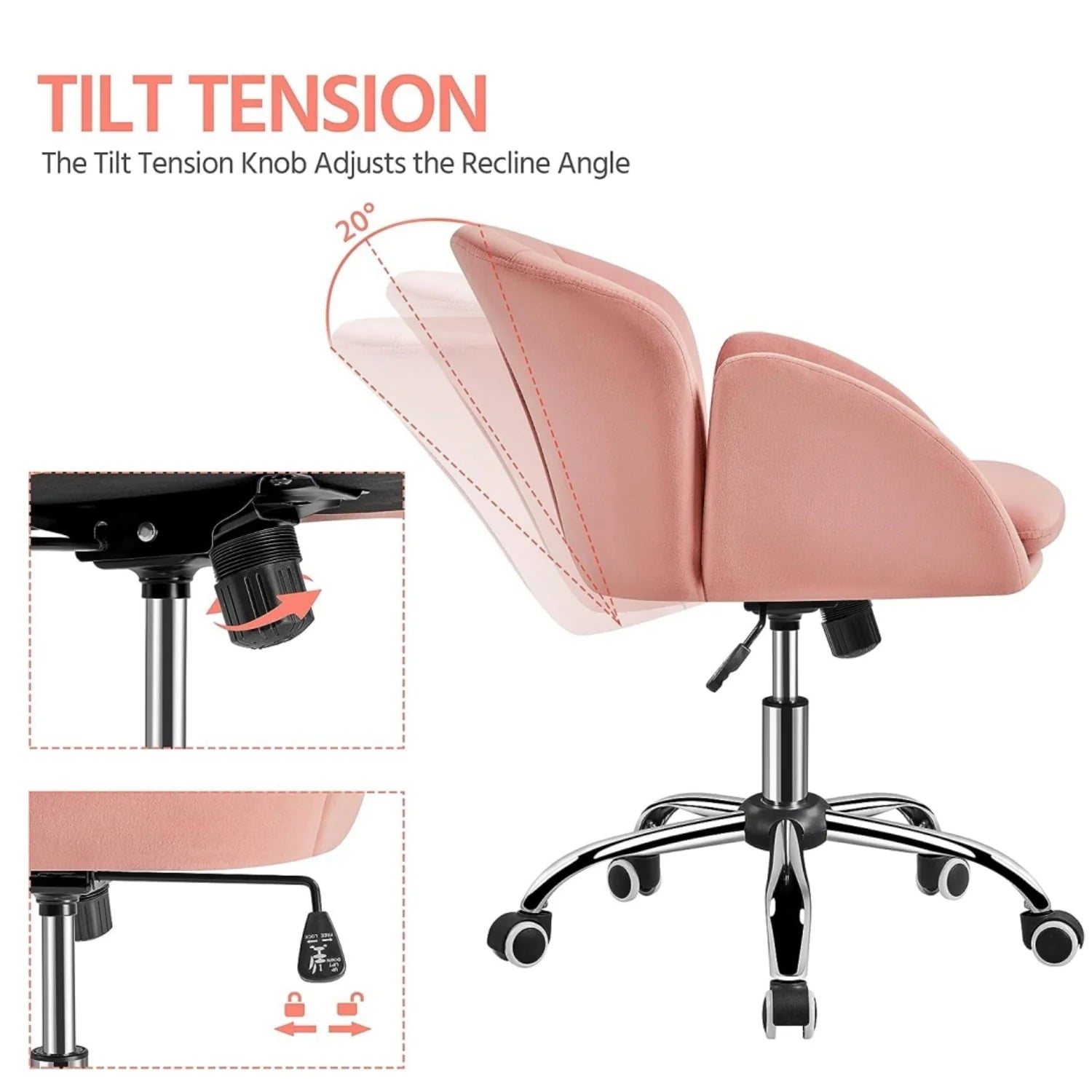 Velvet Desk Chair for Home Office, Makeup Vanity Chair with Armrests for Bedroom Modern, Swivel Rolling Chair