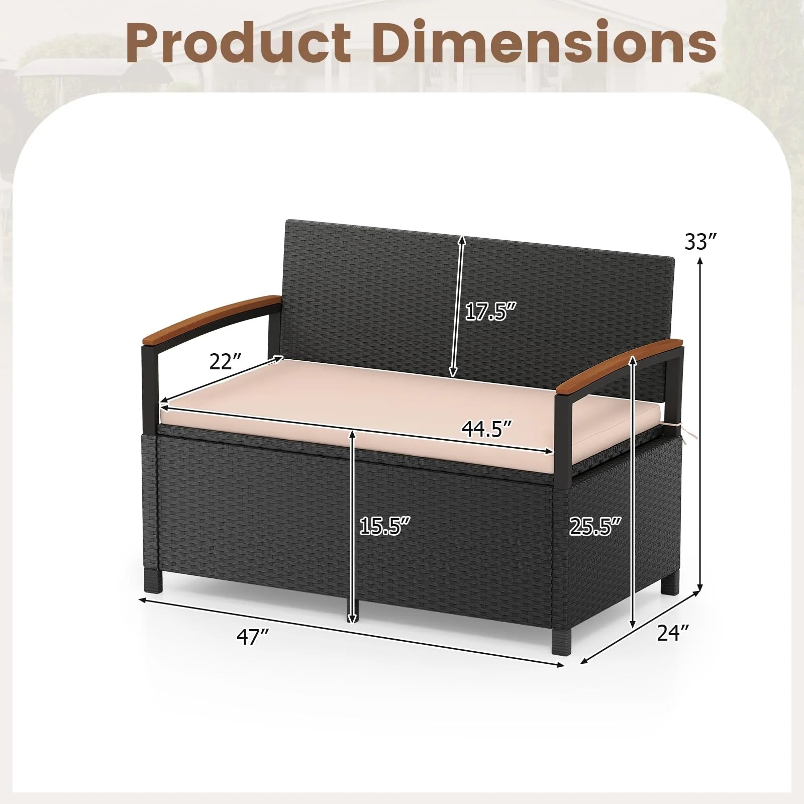 Tangkula 46 Gallon Outdoor Bench with Storage