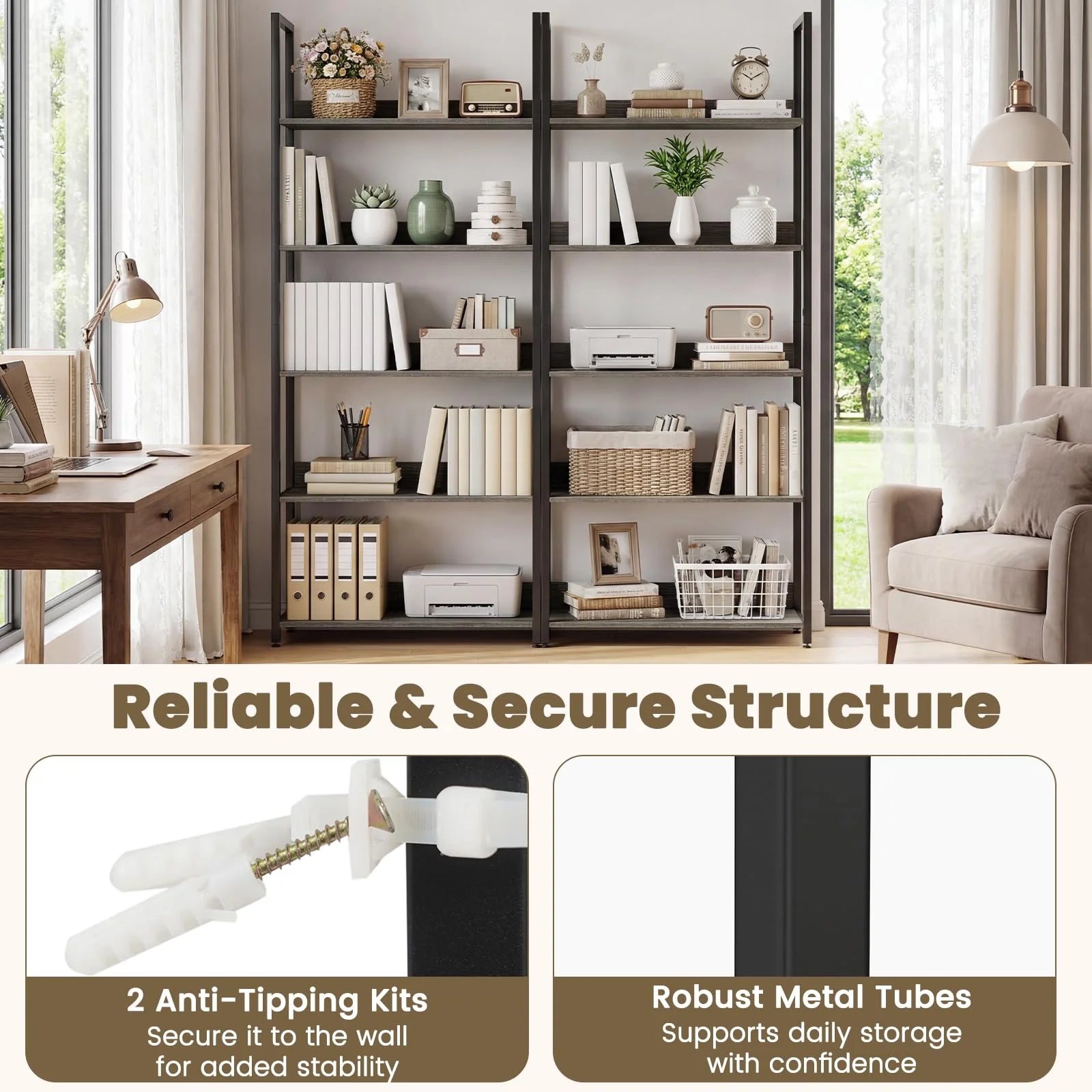 Tangkula 5-Tier Bookshelf for Living Room