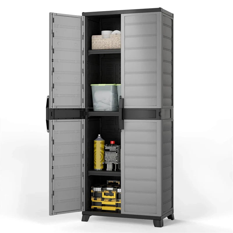 68" Lockable Plastic Storage Cabinet with 3 Adjustable Shelves, Vertical Shelving Unit Utility Garage Organizer for Basement, Laundry Room & Mudroom