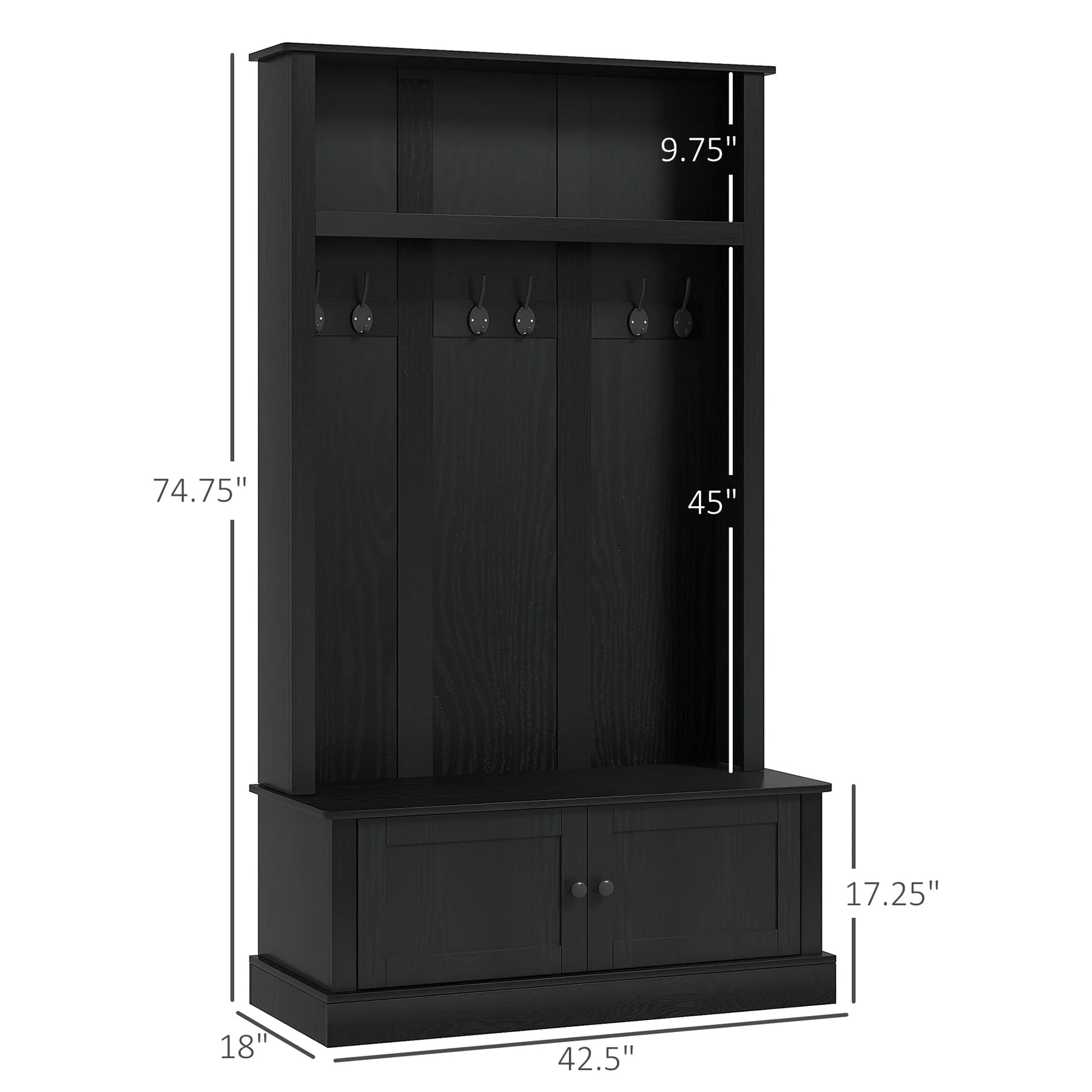 HOMCOM Hall Tree, Entryway Bench W/ Coat Rack, Shoe Cabinet, Black