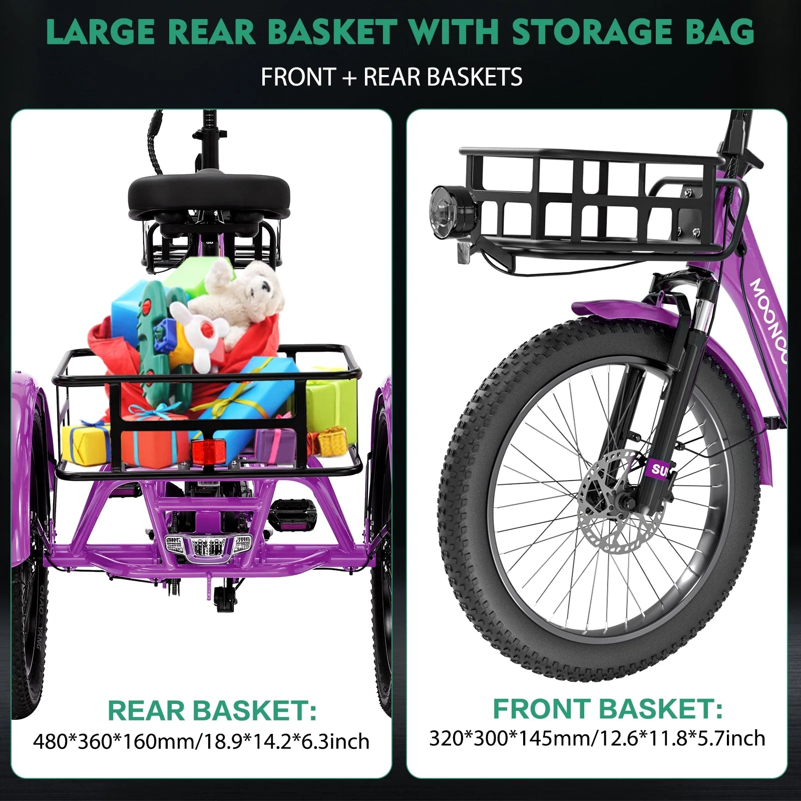 ABORON 3.0 Fat Tire Electric Trike for Senior Foldable E - Bike, 500W Motorized Tricycle Adult 20" Folding 3 Wheel Electric Commute Bike Trike W/48V
