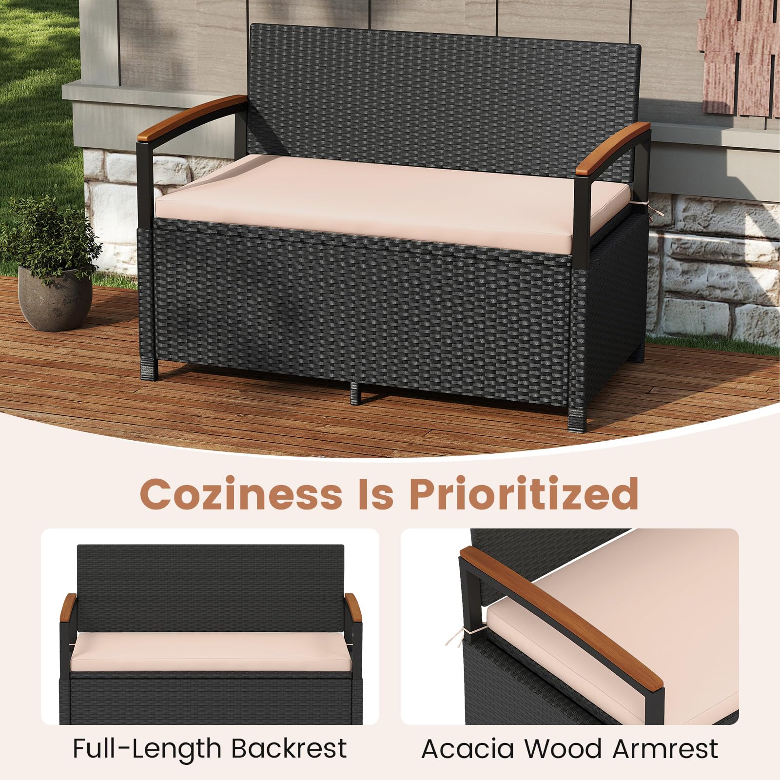 Tangkula 46 Gallon Outdoor Bench with Storage