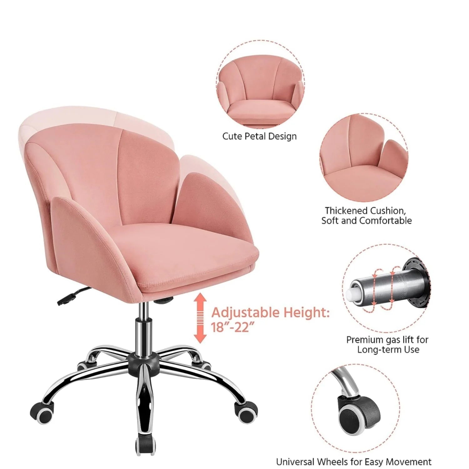 Velvet Desk Chair for Home Office, Makeup Vanity Chair with Armrests for Bedroom Modern, Swivel Rolling Chair