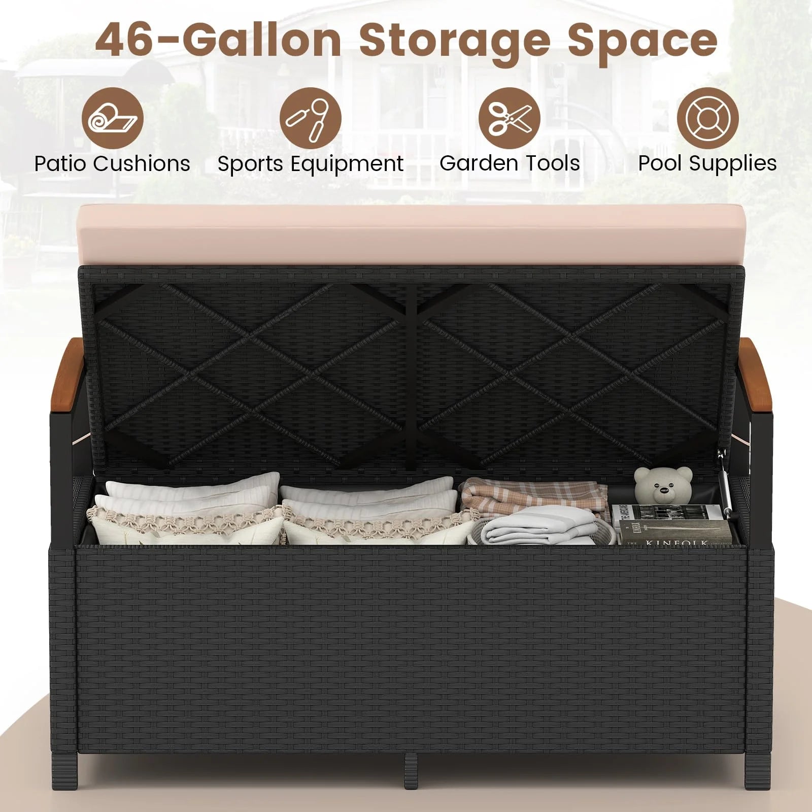 Tangkula 46 Gallon Outdoor Bench with Storage