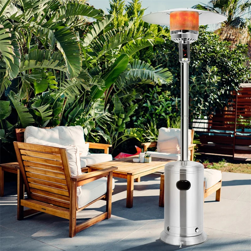 50,000 BTU Propane Patio Heater, Standing Stainless Steel Outdoor Heater with Wheels, Triple Protection, CSA Certified for Deck & Commercial